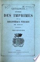 Catalogue methodique des imprimes de la Bibliotheque publique