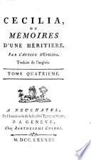 Cecilia, ou Mémoires d'une héritière. Par l'auteur d'Evelina [i.e. Frances Burney]. Traduits de l'anglois [by Henri Rieu].
