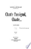 Chante rossignol, chante ... Poésies ...