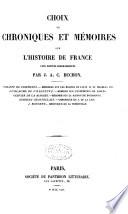 Choix de chroniques et mémoires sur l'histoire de France