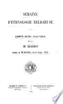 Compte-rendu analytique de la 3e session tenue à Tilbourg, (6-14 sept. 1922).