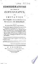 Considérations sur l'Ordre de Cincinnatus, ou imitation d'un pamphlet anglo-américain. ... Suivies de plusieurs pièces relatives à cette institution; d'une lettre signée du Général Washington, accompagnée de remarques par l'auteur français; d'une lettre de feu M. Turgot ... au Docteur Price, sur les législations Américaines; et de la traduction d'un pamphlet du Docteur Price, intitulé: “Observations on the importance of the American Revolution and the means of making it a benefit to the world”; accompagnée de réflexions et de notes du traducteur