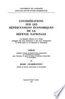 Considerations sur les repercussions economiques de la defense