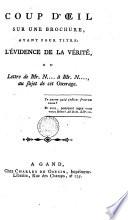 Coup d'oeil sur une brochure, ayant pour titre: L'Évidence de la vérité ...