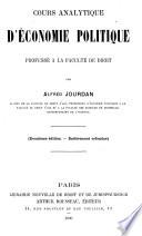Cours analytique d'économie politique professé à la Faculté droit par Alfred Jourdan