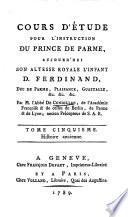 Cours d'étude pour l'instruction du prince de Parme, aujourd'hui Son Altesse Royale l'Infant D. Ferdinand