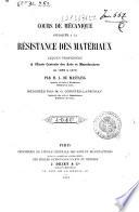 Cours de mécanique appliquée a la résistance des matériaux