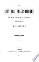 Critique philosophique, politique, scientific, littéraire