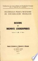 Datations et documents lexicographiques