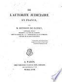 De l'autorité judiciaire en France