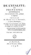 De L'Égalité Ou Principes Géneraux