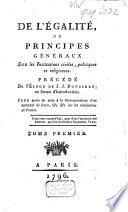 De l'égalité, ou principes généraux sur les institutions civiles, politiques et religieuses