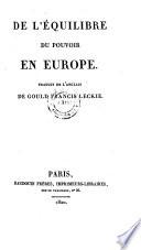 De l'equilibre du pouvoir en Europe