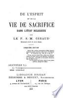 De l'esprit et de la vie de sacrifice dans l'état religieux