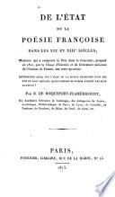 De l'état de la poésie Françoise dans les 12 et 13 Siècles