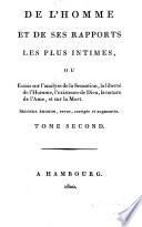 De L'Homme Et De Ses Rapports Les Plus Intimes