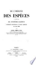 De l'Origine des espèces, en particulier du système Darwin