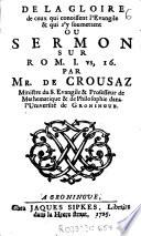 De la gloire de ceux qui conoissent l'Evangile et qui s'y soumettent