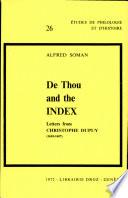 De Thou and the Index : Letters from Christophe Dupuy (1603-1607)