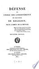Défense de l'Essai sur l'indifférence en matière de religion