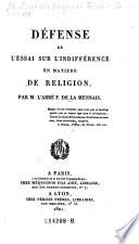 Defense de l'essai sur l'indifference en matiere de religion