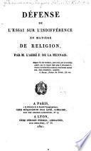 Défense de l'Essai sur l'indifference en matière de religion