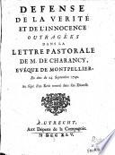Défense de la verité et de l'innocence outragées dans la lettre pastorale ae M. de Charancy