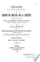Défense et explication du secret de Mélanie de la Salette