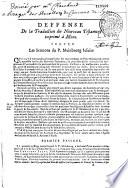 Deffense de la traduction du Nouveau Testament imprimé à Mons. Contre les sermons du P. Meinbourg Jesuite [premiére-]septiéme partie