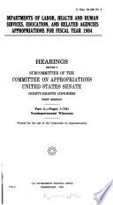 Departments of Labor, Health and Human Services, Education, and Related Agencies Appropriations for Fiscal Year 1984