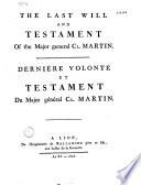 Dernière Volonté Et Testament Du Major Général Cl. Martin