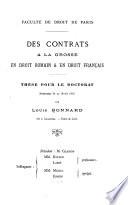 Des contrats à la grosse en droit romain et en droit français