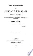 Des variations du langage français depuis le xii. siècle