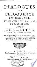 Dialogues sur l'éloquence en général, et sur celle de la chaire en particulier