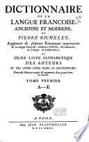 Dictionnaire de la langue françoise ancienne et moderne