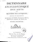 Dictionnaire Encyclopedique des Arts et Metiers Mecaniques Tome Premier