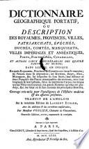 Dictionnaire geographique portatif, ou description des royaumes, provinces, villes (etc. ... Ouvrage trad. de l'anglois sur la 13. ed. ... par (Jean Baptiste Ladvocat, pseud.) Vosgien, chanoine de Vauconleurs. Nouv. ed