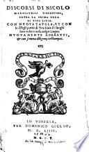 Discorsi di Nicolo Machiavelli Fiorentino sopra la prima deca di Tito Livio
