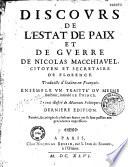 Discours de l'Estat de Paix et de Guerre de N. Machiavel