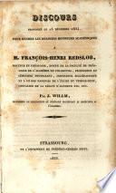 Discours prononcé ... pour rendre les derniers honeurs académiques a M. Frcois. Henri Redslob ...