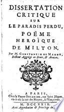 Dissertation critique sur le Paradis perdu, Poëme heroique de Milton
