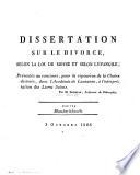 Dissertation sur le divorce, selon la loi de Moyse et selon l'Evangile