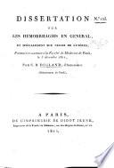 Dissertation sur les hémorrhagies en général, et spécialement sur celles de l'utérus, etc. [A thesis.]