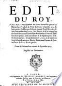 Edit du roy, portant établissement de douze nouvelles parties de rentes sur l'Hostel de ville de Paris, lesquelles avec les huit parties établies par l'edit... Donné à Fontainebleau au mois de septembre 1707...