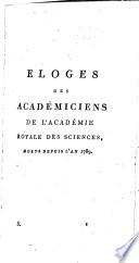 Éloge des académiciens de l'Académie royale des sciences