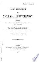 Éloge historique de Nicolas-J. Lobatchevsky