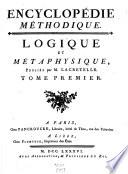 Encyclopédie Méthodique. Logique et Métaphysique