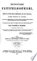 Encyclopedie Theologique, ou Serie de Dictionnaires sur toutes les parties de la Science Religieuse ... publiee par M. l'Abbe Migne (etc.)