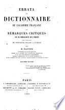 Errata du Dictionnaire de l'Académie Française, ou, Remarques critiques sur les irrégularités qu'il présente