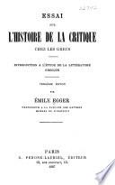 Essai sur l'histoire de la critique chez les Grecs